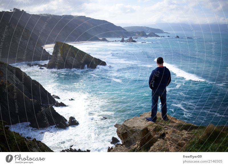 Man contemplating the ocean from a cliff Vacation & Travel Tourism Trip Adventure Far-off places Sightseeing Hiking Human being Masculine Male senior