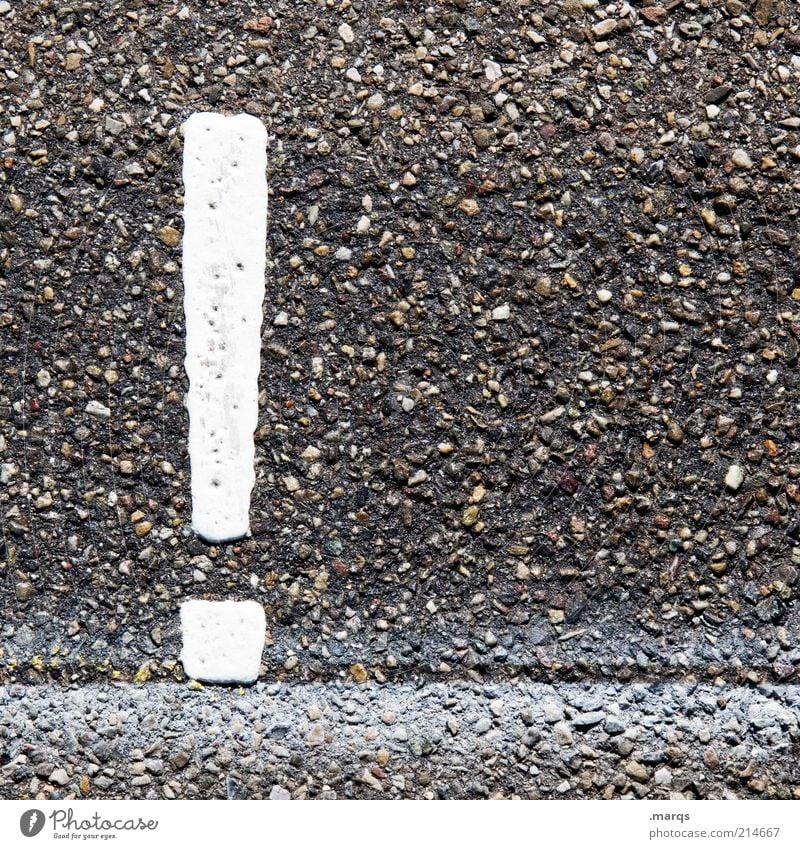 ! Transport Street Road sign Sign Characters Signs and labeling Attentive Watchfulness Exclamation mark Dangerous Asphalt Subdued colour Close-up