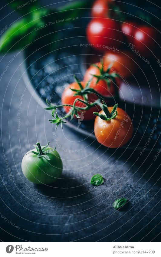 Fresh tomatoes Tomato Vegetable Red Green Mature Immature Harvest Healthy Healthy Eating Food photograph Nutrition Aromatic Delicious Dark Mystic Still Life