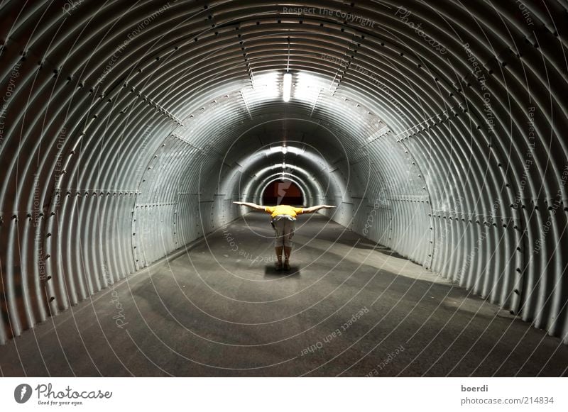 Ready to go Masculine Life 1 Human being Tunnel Flying Stand Dark Round Moody Contentment Center point Whimsical Night shot Runway Circle Hypnotic Spiral Middle