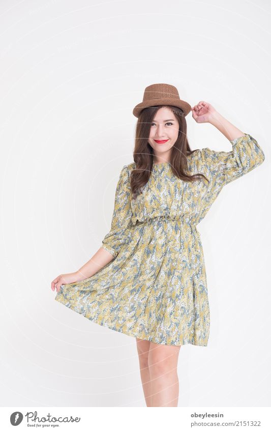 Beautiful young Asian woman with vintage Lifestyle Elegant Style Happy Vacation & Travel Summer Camera Technology Woman Adults Fashion Dress Old Smiling Cute
