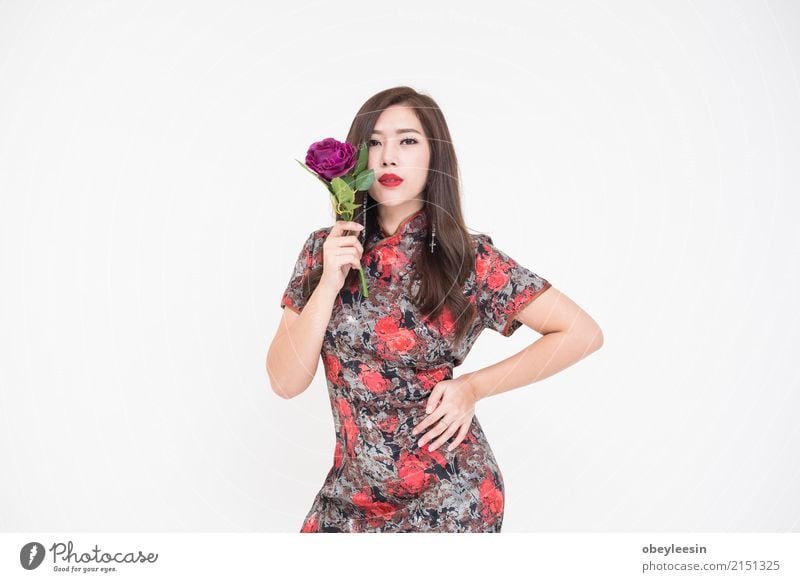 Beautiful young fashionable Asian woman holding flowers Style Joy Happy Face Summer Valentine's Day Wedding Human being Woman Adults Hand Flower Rose Fashion
