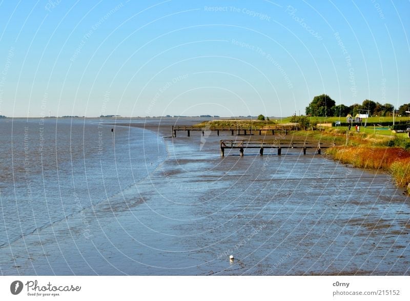 somewhere only we know Nature Landscape Water Autumn River bank Beach Ocean Cold Colour photo Multicoloured Exterior shot Sunlight Mud flats Footbridge Low tide