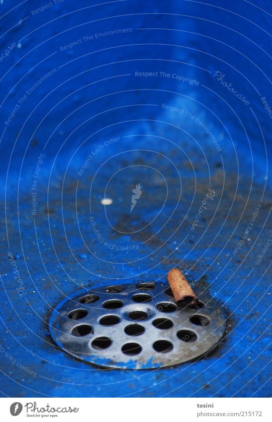 fumed Rust Dirty Blue Cigarette Filter-tipped cigarette Drainage Shaft Hollow Trash Unhealthy Smoking Throw away Corner Colour photo Exterior shot Detail