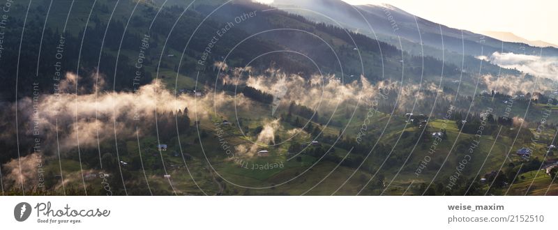 Clouds of fog after rain. Misty village in evening sunset. Beautiful Vacation & Travel Summer Mountain Wallpaper Nature Landscape Sky Autumn Storm Fog Rain Tree