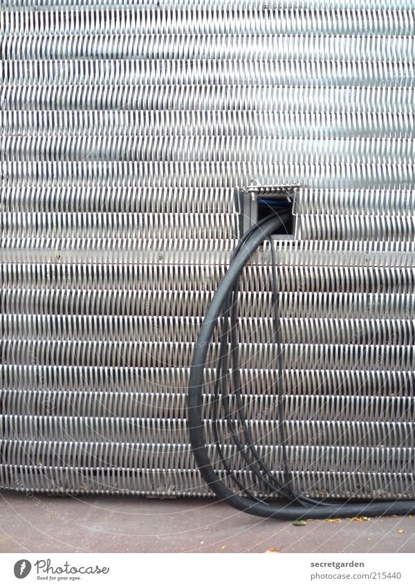cable connection Construction site Telecommunications Technology Information Technology Industrial plant Factory Building Facade Metal Glittering Cold Gray