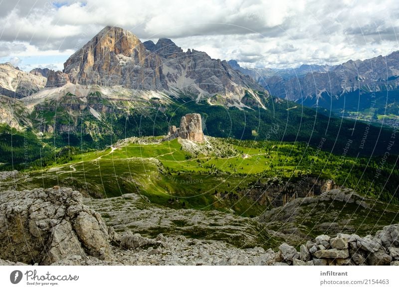 Dolomites - View of Cinque Torri and Tofana di Rozes Adventure Far-off places Mountain Hiking Landscape Forest Hill Rock Alps Peak Vacation & Travel Exceptional