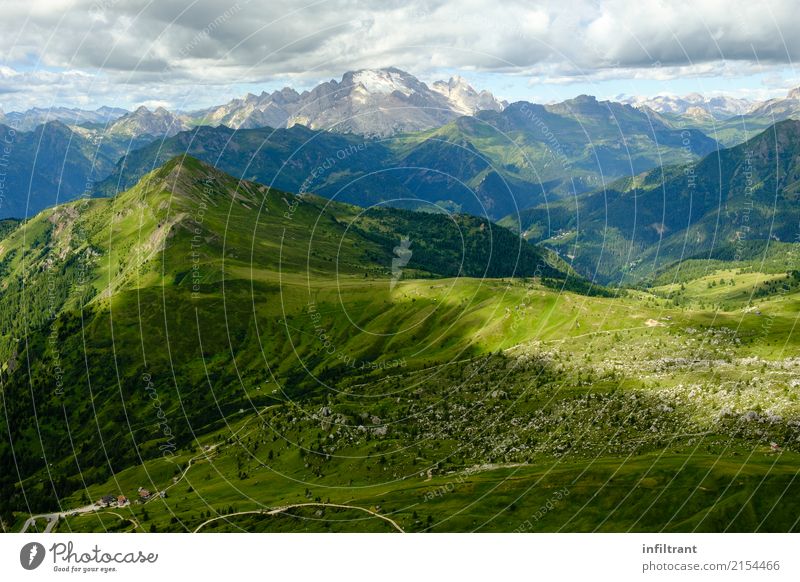 Dolomites Far-off places Mountain Hiking Nature Landscape Clouds Summer Meadow Hill Alps Peak Italy Esthetic Fantastic Sustainability Natural Beautiful Green