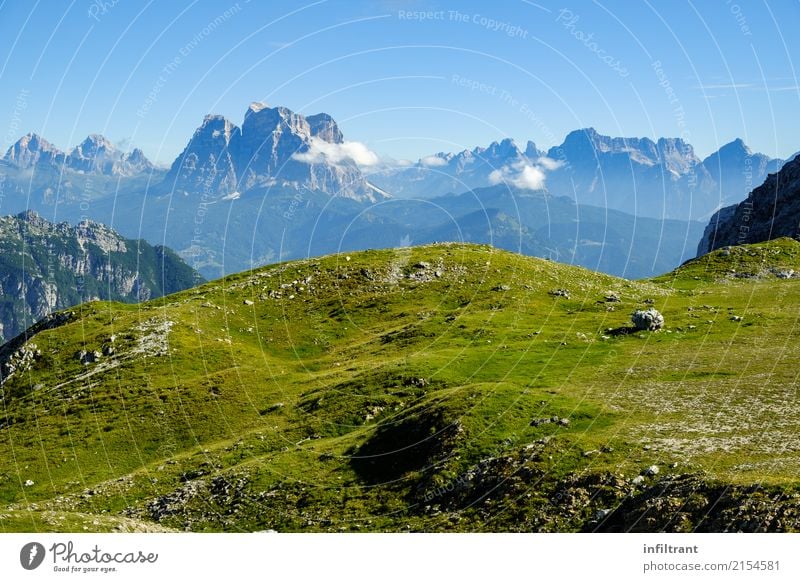View over the peaks of the Dolomites Adventure Far-off places Mountain Hiking Landscape Rock Alps Peak Natural Wild Blue Green Beautiful Grateful Calm Discover