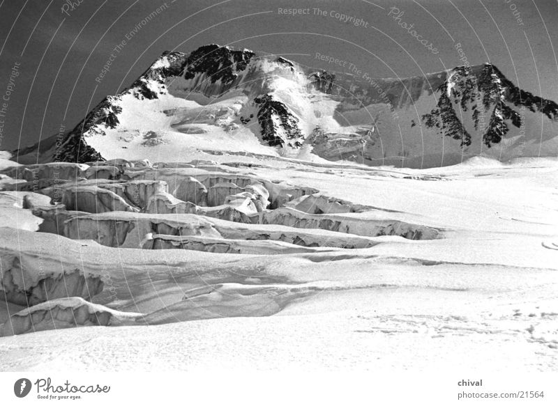majestically High mountain region Ötz Valley Glacier Back-light Mountain Black & white photo Snow Sun