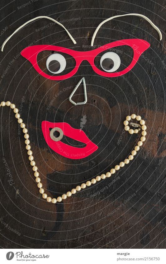 emotions...cool faces: collage Madame Perle, with pearl necklace and glasses Elegant Design Exotic Joy Human being Feminine Woman Adults Face Mouth 1 Brown Red
