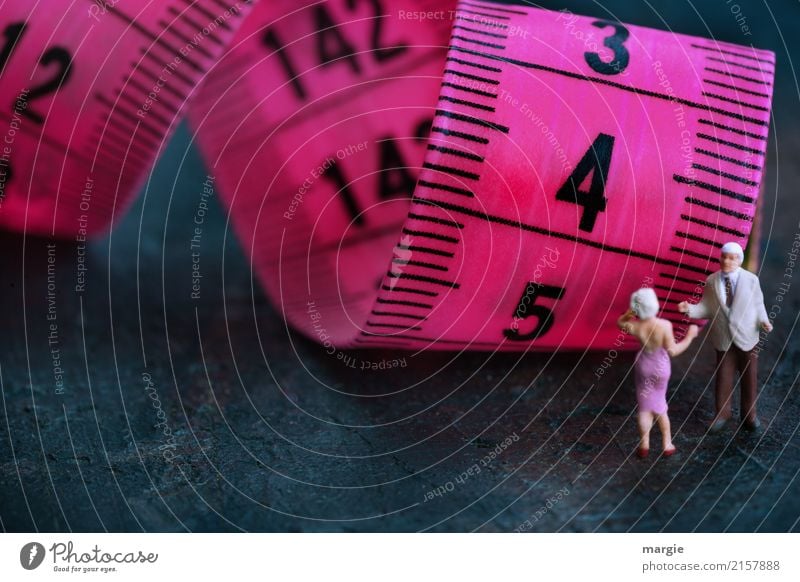 Slim down. Human being Masculine Feminine Woman Adults Man 2 Fashion Clothing Violet Centimeter Tape measure Diet Overweight Thin Measure Data display Miniature