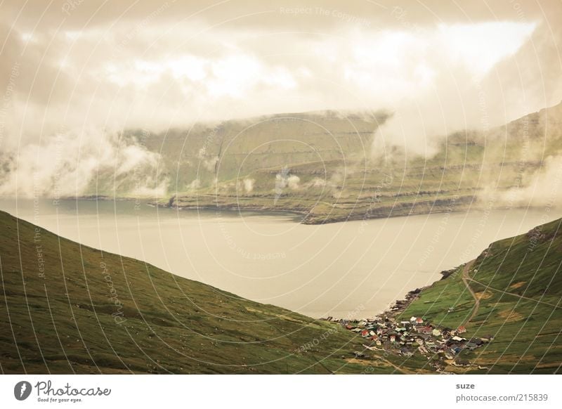 Faroe Islands Vacation & Travel Tourism Environment Nature Landscape Elements Water Clouds Climate Climate change Weather Fog Meadow Hill Rock Mountain Coast