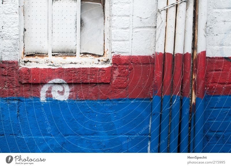 Patriotism in Soho House (Residential Structure) Wall (barrier) Wall (building) Window Blue Red White Colour Brick Conduit Pipe Colour photo Exterior shot