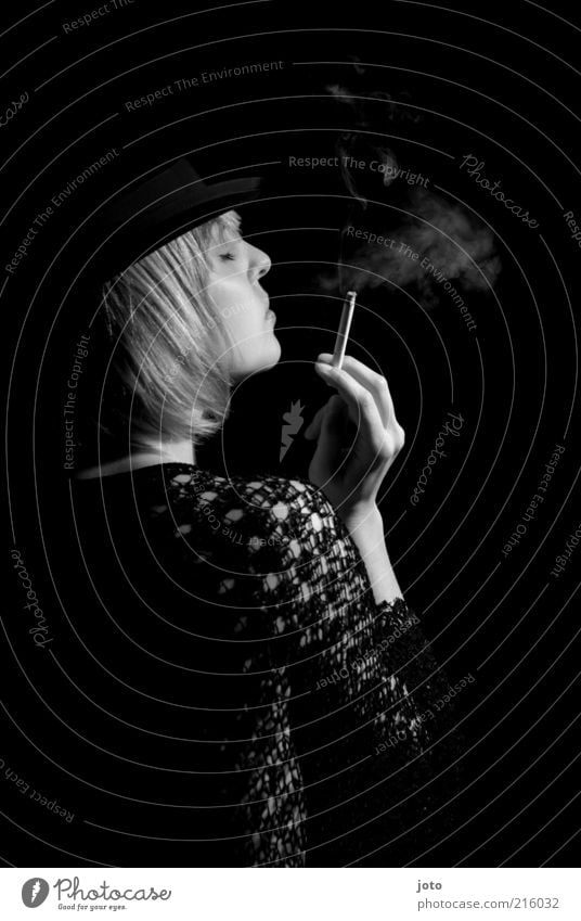 befuddled senses Woman Adults Hat Smoking Esthetic Elegant Smoke Cigarette Lady Unhealthy Debauchery To enjoy Tobacco Addiction Dark Sadness Graceful Rich