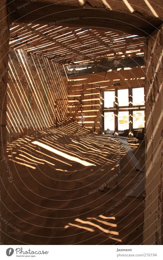 Signs of the times Deserted House (Residential Structure) Sand Wood Loneliness Vacation & Travel Ghost town Colour photo Interior shot Morning Light Shadow