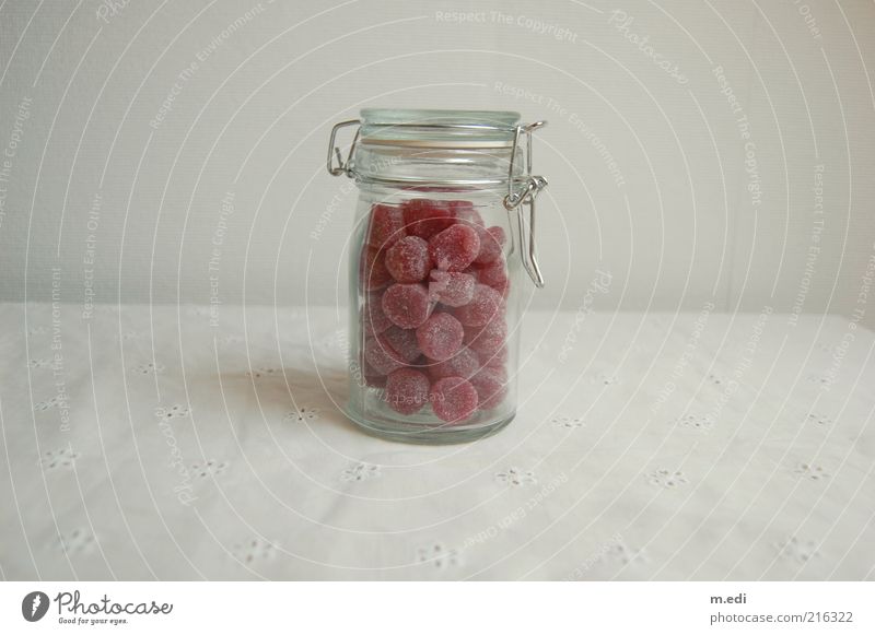very sweet. Food Candy Glass Containers and vessels Preserving jar Sweet Pink White Colour photo Interior shot Food photograph Isolated Image candy jar Full