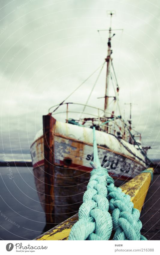 cutter Ocean Rope Environment Elements Air Sky Clouds Weather Harbour Navigation Watercraft Lie Old Authentic Fantastic Cold Drop anchor Iceland Fishing boat