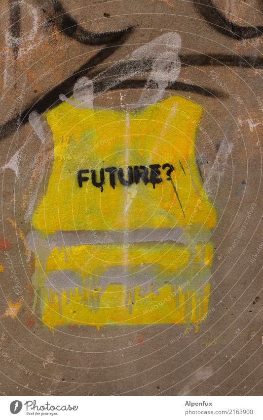 Music of the future | Future Art Work of art Wall (barrier) Wall (building) Characters Graffiti Yellow Fear Fear of the future Poverty Education Business End