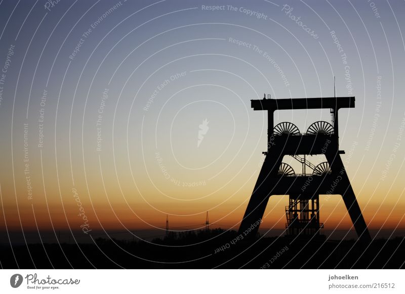 Layer at shaft I Tourism Sightseeing Mine Mining Retirement Closing time Industry Industrial heritage Sky Cloudless sky Sunrise Sunset Beautiful weather