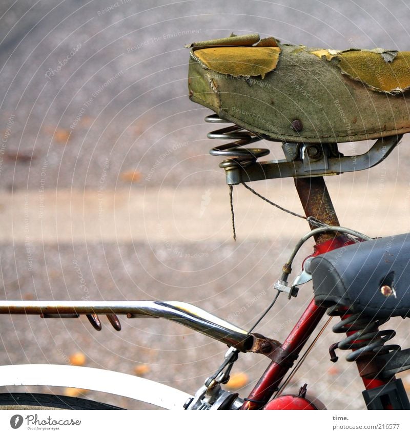 [HH10.1] - Seniors' joke Bicycle 2 Human being Metal Metal coil Old Broken Bicycle saddle Saddle Worn out luggage carrier Guard Bicycle frame Metalware Parking