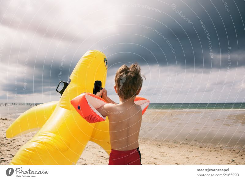 Determined little boy on the beach Leisure and hobbies Playing Swimming & Bathing Human being Masculine Child Toddler Infancy Life 1 3 - 8 years Landscape Sky