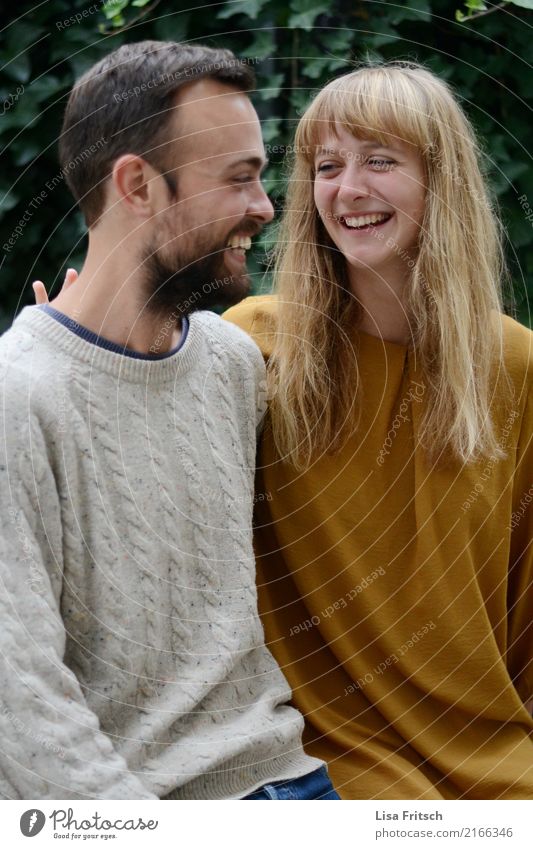 when you laugh... Friendship Couple Life 2 Human being 18 - 30 years Youth (Young adults) Adults Blonde Long-haired Bangs Facial hair Touch To enjoy smile