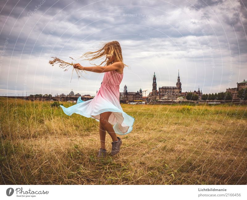 Living in Dresden Lifestyle Joy Happy Playing Vacation & Travel Trip Freedom Dance Human being Feminine Child Girl Infancy Hair and hairstyles 1 River bank Elbe