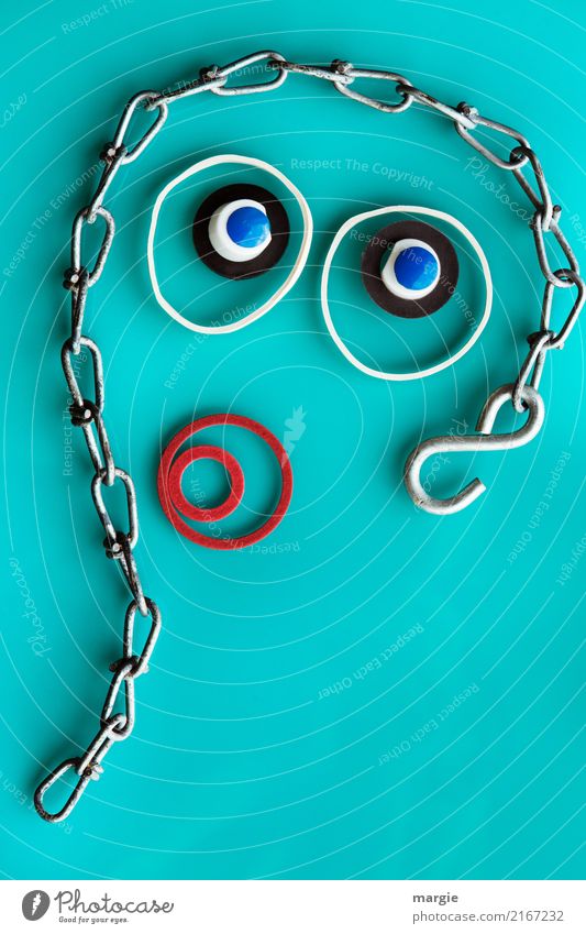 Emotion... cool faces: collage the innocence of the country with chain and rubber rings Human being Feminine Woman Adults Face Eyes Mouth 1 To talk Green