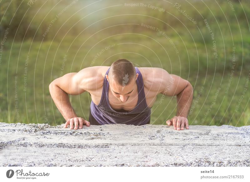 Outdoor training in the park Lifestyle Personal hygiene Leisure and hobbies Sports Fitness Sports Training Determination Passion Practice Healthy Athletic