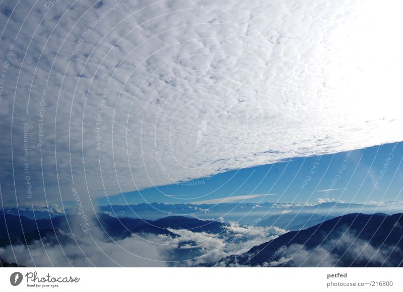 heavenly glory Sky Clouds Sun Sunlight Mountain Himalayas Gigantic Infinity Blue White Far-off places Clouds in the sky Cloud cover Panorama (View)