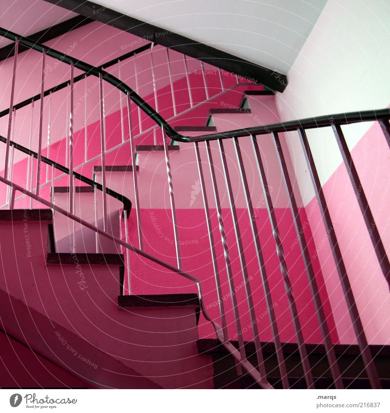 rise Interior design Staircase (Hallway) Architecture Stairs Banister Exceptional Sharp-edged Hip & trendy Pink Design Colour Colour photo Interior shot
