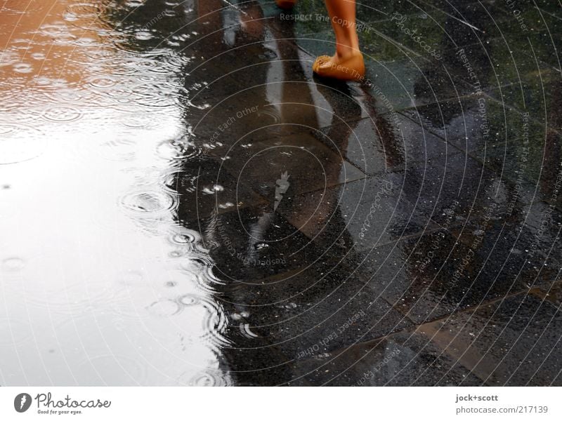 rainy season Exotic Feet Bad weather Bangkok Places Footwear Movement Going Wet Attentive Inspiration Lanes & trails Paving tiles Puddle Drops of water Detail
