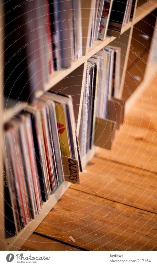 oldies Living room Music Record Floorboards Listen to music Disc jockey Old Colour photo Interior shot Close-up Detail Deep depth of field Collection Arrange