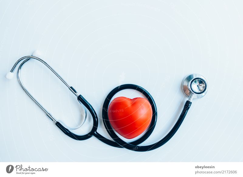 close up red heart and stethoscope on white background, Medication Doctor Hospital Man Adults Heart Red White artery attack beat cardiac cardiogram cardiologist