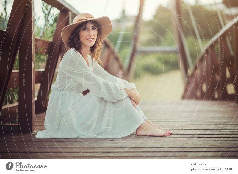 Smiling girl with hat Vacation & Travel Freedom Human being Feminine Young woman Youth (Young adults) Woman Adults 1 30 - 45 years Hat Sit Elegant Happiness