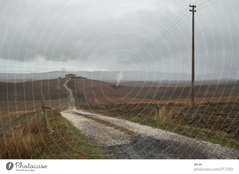 Tuscany [1] Electricity pylon High voltage power line Landscape Earth Clouds Field Hill Vacation home Farm Lanes & trails Relaxation Far-off places Infinity