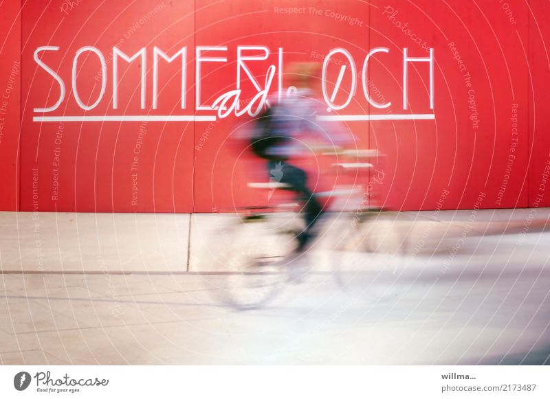 Cyclist rides fast through the summer slump cyclists swift Summer vacation time Cycling Speed Long exposure free time Wall (building) Characters and letters