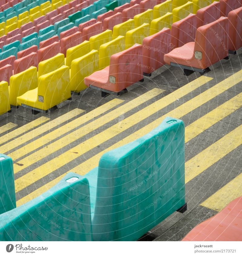 Seat order seat Style Stands Stadium Row of seats Prenzlauer Berg Stairs Corridor Seating Plastic Stripe Ground markings Authentic Many Moody Safety