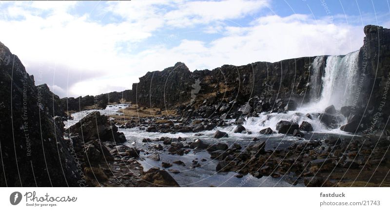 Icelandic Falls Panorama (View) Waterfall Öxaràrfoss Mountain Large Panorama (Format)