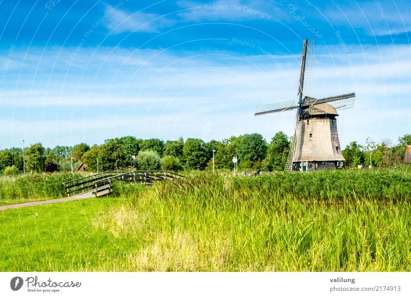 Traditional Dutch windmill Vacation & Travel Tourism Landscape Park Building Architecture Green Alkmaar Europe Netherlands colorful field Mill Windmill dutch