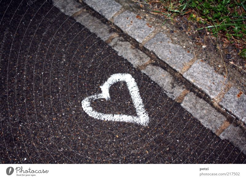 Lost your heart!? Work of art Street Stone Sign Green Black White Love Optimism Colour photo Exterior shot Detail Deserted Copy Space top Copy Space bottom Day