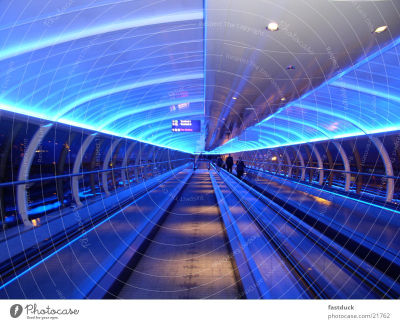 Lost in Manchester England Neon blue Great Britain Tunnel Aviation Airport Blue Light Movement lights