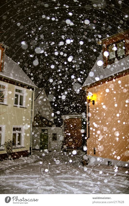 winter Weather Snow Snowfall Small Town Cold Brown Yellow Loneliness Calm Snowflake Winter Colour photo Multicoloured Exterior shot Experimental Abstract Night