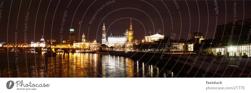 Flux of light (Panorama Dresden) Night Black Yellow White Architecture Elbe