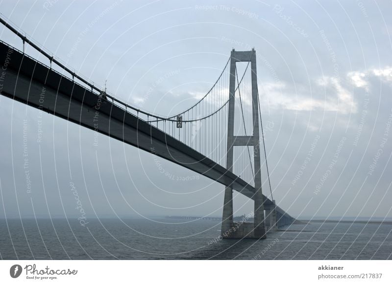 to the horizon Environment Nature Elements Water Baltic Sea Ocean Bright Wet Gray Sky Clouds Gap in the clouds Bridge Colour photo Subdued colour Exterior shot