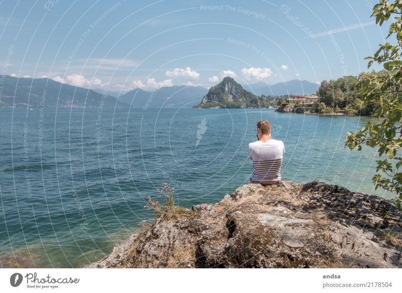 Summer on Lake Maggiore with a man who takes pictures vacation Italy Lago Maggiore Mountain Water Nature Vacation & Travel Village Church boat Catamaran Man