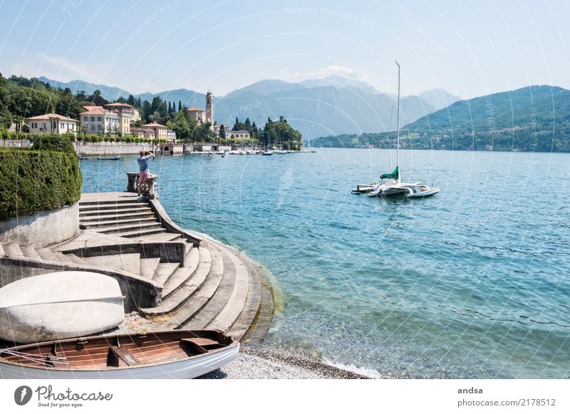 Summer on Lake Maggiore with a man who takes pictures vacation Italy Lago Maggiore Mountain Water Nature Vacation & Travel Village Church boat Catamaran Man