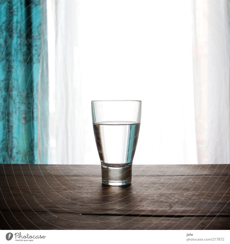 Water Beverage Drinking water Glass Healthy Living or residing Table Wood Fluid Blue Brown White Pure Colour photo Interior shot Deserted Copy Space top Light