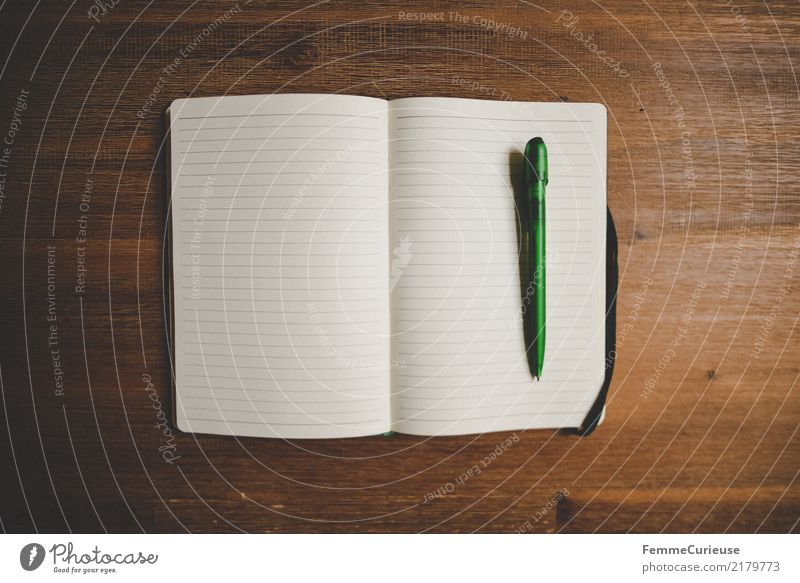 Home_31 Stationery Paper Notebook Diary Write Ballpoint pen Lined Wooden table Desk Bird's-eye view Empty Colour photo Interior shot Studio shot Copy Space left
